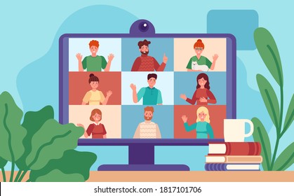 Video Conferencing Computer Screen Group Colleagues Stock Vector ...