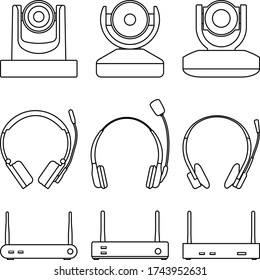 Video Conferencing Equipment. Thin Line Icons