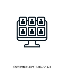 Video Conferencing, Group Meeting Outline Icons. Vector Illustration. Editable Stroke. Isolated Icon Suitable For Web, Infographics, Interface And Apps.