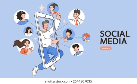  video conferencing at home. Social media on mobile concept. Online chat man and woman. social network concept. Chat easily landing page website. Social Network. illustration vector flat design.