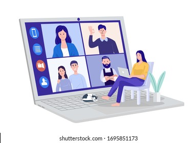 video conferencing icons images stock photos vectors shutterstock https www shutterstock com image vector video conferencing home woman having call 1695851173