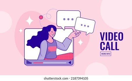 Video conferencing at home woman having video call meeting with clients at home. vector employee talk on video call on laptop with diverse colleagues. people cheerful communicating online.
