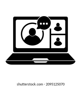 Video conferencing icon. Online meeting concept with laptop computer. Technology for corporate development.