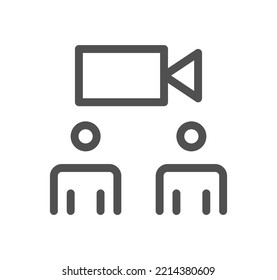 Esquema del icono de videoconferencia y vector lineal.
