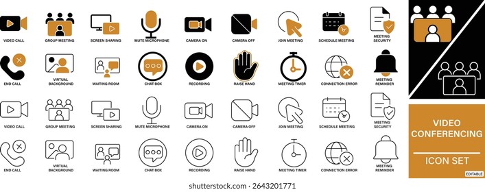 Videoconferência Conjunto de ícones Reunião on-line, Webcam, Trabalho remoto, Comunicação virtual