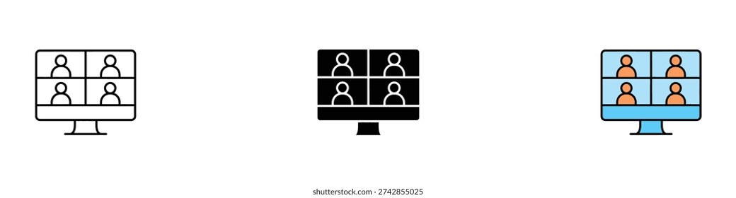 Video conferencing icon vector. Remote team meeting for online collaboration and webinar. Vector Illustration.