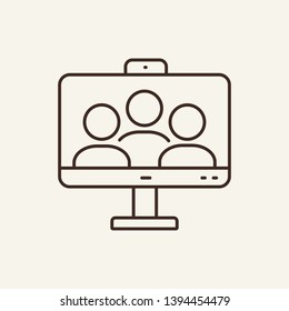 Video Conferencing Line Icon. Web Call, People, Computer. Meeting Concept. Can Be Used For Topics Like Group Chat, Webinar, Teamwork