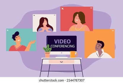 videoconferencia de personas con equipo