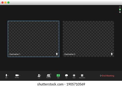 Video conferencing user interface. Video call screen interface template. Application for social communication. Video conferencing window overlay. two users. 