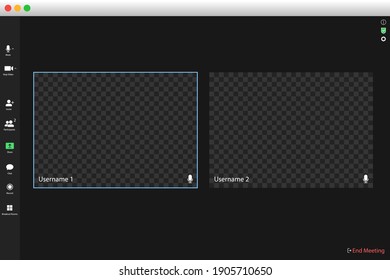 Video conferencing user interface. Video call screen interface template. Application for social communication. Video conferencing window overlay. two users. 