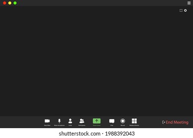 Video conferencing user interface. Video call screen interface template. Application for social communication. Video conferencing window overlay. one users.