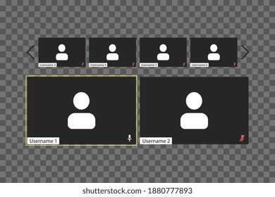 Video conferencing user interface template with individual windows on a transparent background. Four users.