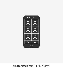 Conexión de video en el icono de pantalla del smartphone. Símbolo de comunicación en línea moderno, simple, vector, icono para el diseño de sitios web, aplicación móvil, ui. Ilustración vectorial