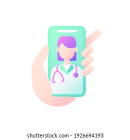 Video consultation vector flat color icon. Virtual visits with doctors. Video appointment. Trustworthy advice from expert. Cartoon style clip art for mobile app. Isolated RGB illustration