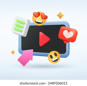 Video Content 3D Icon. Video Player or Music Concept. Online Entertainment. Trend Vector Illustration.