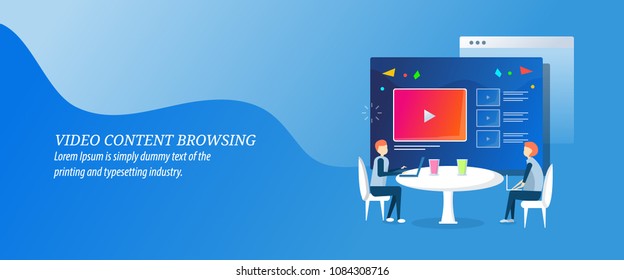 Video content browsing - video marketing, Digital media advertising flat vector illustration