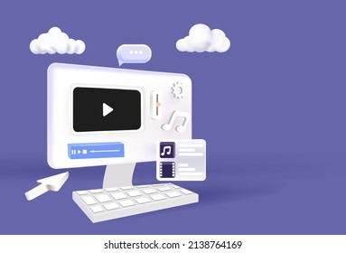 Video content creation. 3D vector illustration. Online advertising.