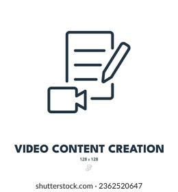 Icono de creación de contenido de vídeo. Videografía, Cine, Cinematografía. Stroke editable. Icono de vector simple