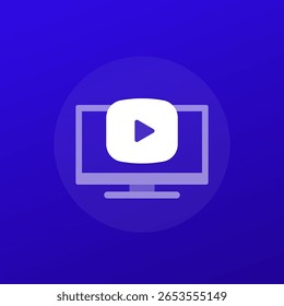 video content icon with TV and play button, transparent design