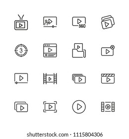 Video content icons. Set of  line icons. Player, screen, tv. Video content concept. Vector illustration can be used for topics like online movie, broadcasting, streaming.