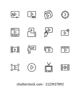Video content icons. Set of line icons. Player, screen, tv. Video content concept. Vector illustration can be used for topics like online movie, broadcasting, streaming.