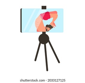 Video content for live streaming broadcast social media networking concept. Freelancer creates family live blog. Flat Art Vector illustration