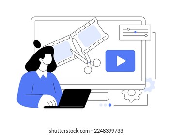 Ilustración vectorial de concepto abstracto de marketing de contenido de vídeo. Estrategia de marketing de video, herramienta de marketing digital, compromiso de campaña en medios sociales, público objetivo, metáfora abstracta de contenido viral.