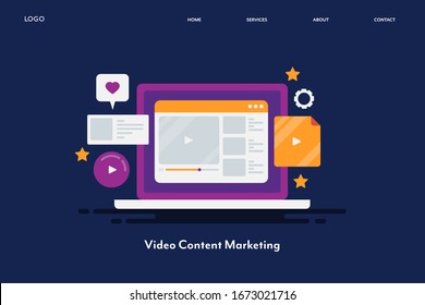 Video content marketing, Video promotion, advertising with video, Social media video - conceptual vector landing page