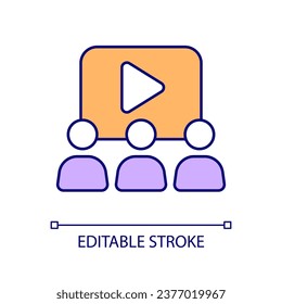 Video content viewing RGB color icon. Marketing metric. Target audience. Blog strategy. Watching movie. Isolated vector illustration. Simple filled line drawing. Editable stroke. Arial font used