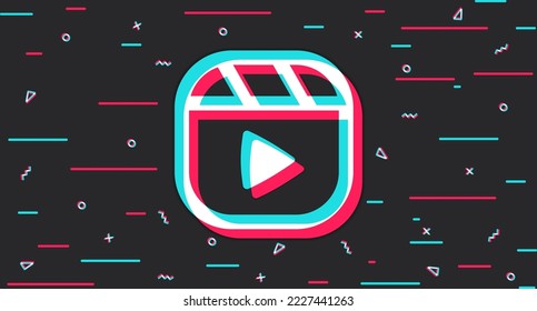 Video content. Watching video clips. Dark background with play button icon. Vector illustration