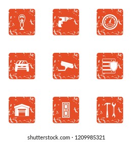Video control icons set. Grunge set of 9 video control vector icons for web isolated on white background
