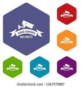 Video control icons vector colorful hexahedron set collection isolated on white 