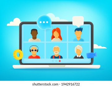 Video conversation via internet. Dialog with business team. Remote work