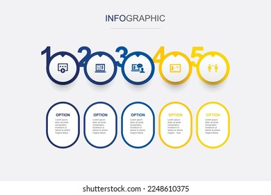 video course, Distance exam, Online coaching, distance teacher, communication, icons Infographic design layout design template. Creative presentation concept with 5 steps
