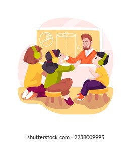 Video course isolated cartoon vector illustration. Multimedia lessons online, student watching at the screen, wearing headphones, video homeschooling course, virtual teaching vector cartoon.