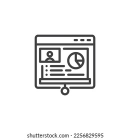 Icono de línea de curso de vídeo. signo de estilo lineal para concepto móvil y diseño web. Icono de vector de esquema de presentación en línea. Símbolo, ilustración del logotipo. Gráficos vectoriales
