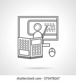 Video course with teacher. On line seminar. Virtual education concept. Vector icon flat thin line style. Element for web design, business, mobile app. 