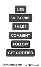 Video Creator Buttons, Subscribe Button, Like and Subscribe, Comment Button, Share Button, Follow and Share Video, Vector Illustration Background