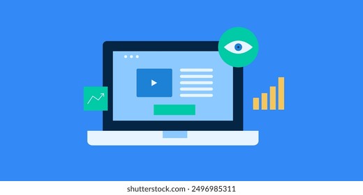 Video data analysis, Video content marketing, Video content performance analytics - vector illustration with icon