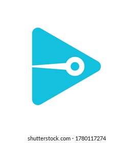 Plantilla de diseño de logotipo digital de vídeo. Icono de tecnología de triángulo. Ilustración de acciones