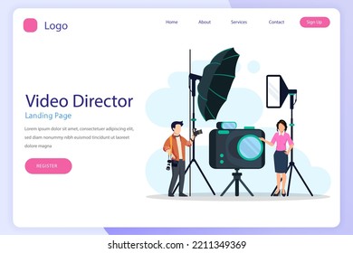 Página de inicio del concepto de director de vídeo página web de aterrizaje plana de la plantilla de vector
