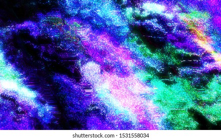 Video distortion, digital noise due to electronic protection. Abstract background colored glitch texture. Vector illustration.