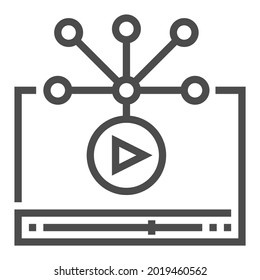 Video distribution, square line vector icon.
