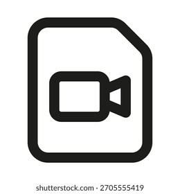 Video Document File Icon. Modern professional minimal line graphic illustrating media file, video recording, digital document and content storage
