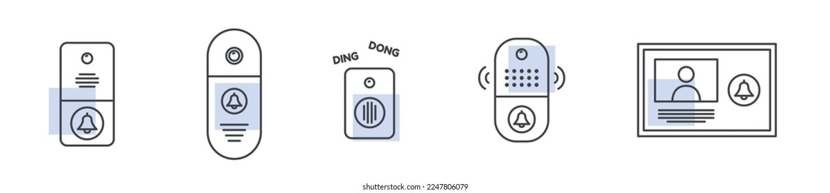 Video doorbell modern line icon set, audio intercom device concept, videophone modern style vector icons, camera security emblems, remote monitor symbols isolated on white background