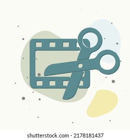 Icono de edición de vídeo en fondo multicolor. Capas agrupadas para una ilustración de edición sencilla. Por tu diseño.