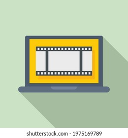 Video edit laptop icon. Flat illustration of video edit laptop vector icon for web design