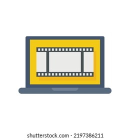 Video edit laptop icon. Flat illustration of video edit laptop vector icon isolated on white background