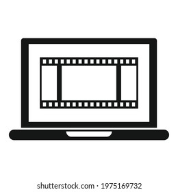 Video edit laptop icon. Simple illustration of video edit laptop vector icon for web design isolated on white background