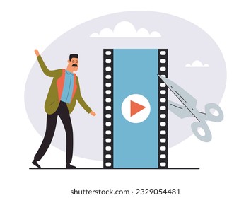 Video edit motion content production editor multimedia studio abstract concept. Vector design graphic illustration